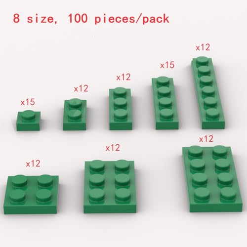 YUJHITP Classic Building Plate Assortment Pack 100Pcs Green Bulk Plates with 8 Size Building Plate Base Plate Compatible with Lego Parts and Pieces Building Bricks for Most BrandsColorGreen - Image 5