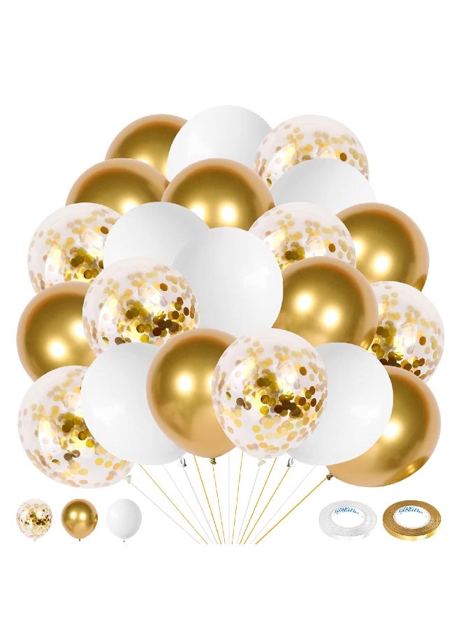 ThePartyPopper 50 Pcs White and Gold Balloons Set – 12 Inch Metallic Gold & White Latex Balloons with Gold Confetti – Birthday, Wedding, Anniversary, Christmas & New Year Party Decorations Kit - Image 1