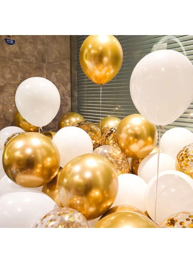ThePartyPopper 50 Pcs White and Gold Balloons Set – 12 Inch Metallic Gold & White Latex Balloons with Gold Confetti – Birthday, Wedding, Anniversary, Christmas & New Year Party Decorations Kit - Image 2