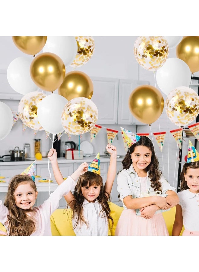 ThePartyPopper 50 Pcs White and Gold Balloons Set – 12 Inch Metallic Gold & White Latex Balloons with Gold Confetti – Birthday, Wedding, Anniversary, Christmas & New Year Party Decorations Kit - Image 3