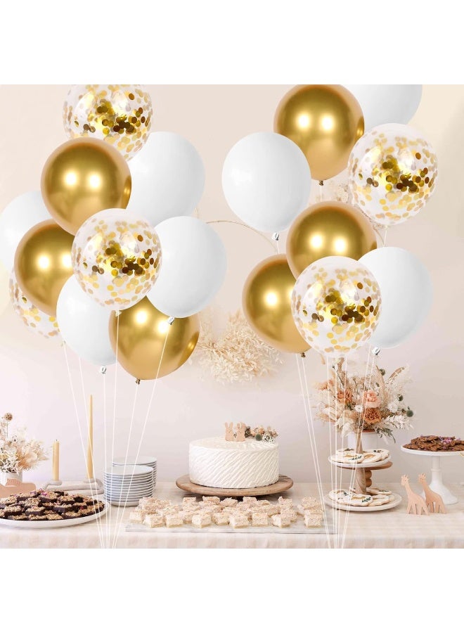 ThePartyPopper 50 Pcs White and Gold Balloons Set – 12 Inch Metallic Gold & White Latex Balloons with Gold Confetti – Birthday, Wedding, Anniversary, Christmas & New Year Party Decorations Kit - Image 4