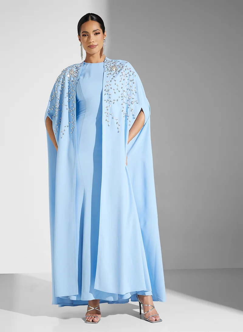 Akadia Fashion EMBELLISHED CAPE 2PCS CREPE DRESS
