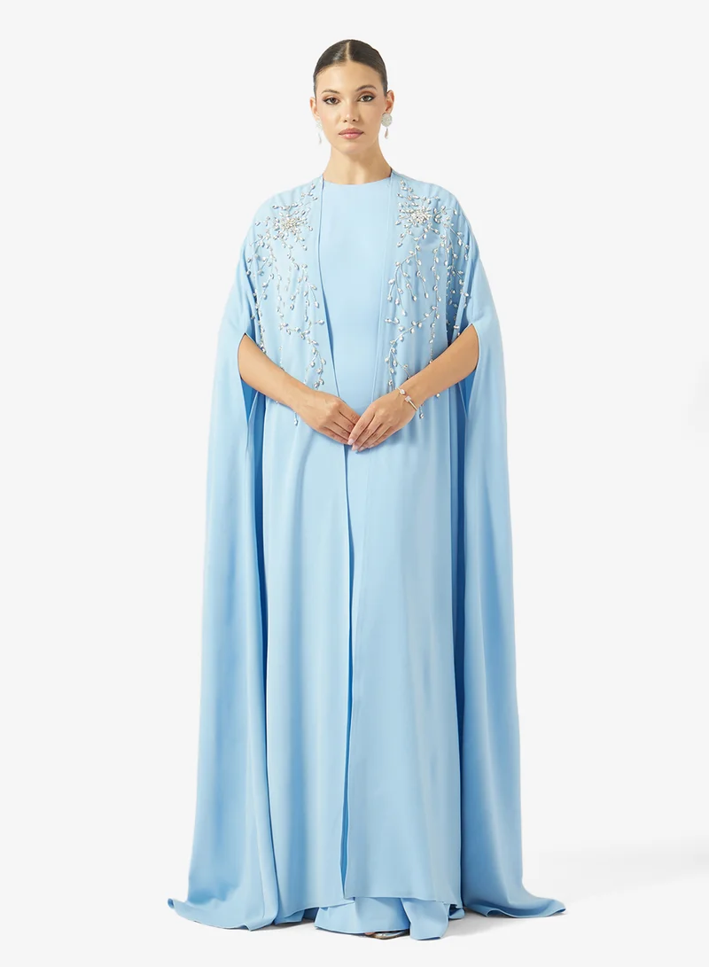 EMBELLISHED CAPE 2PCS CREPE DRESS