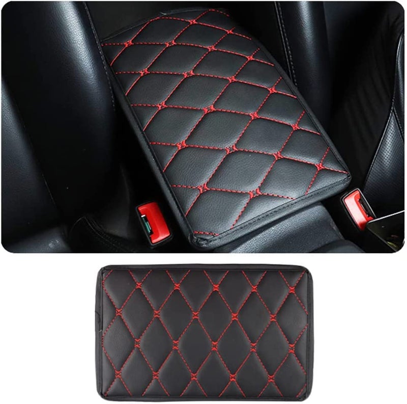 Fluffy's Center Console Cover,Soft Comfortable PU Leather Car Armrest Cushion,Waterproof and Anti-scratch Armrest Seat Box Cover Profector,Car Interior Accessories Universal For SUV/Truck/Vehicle (Red/Black) - Image 1