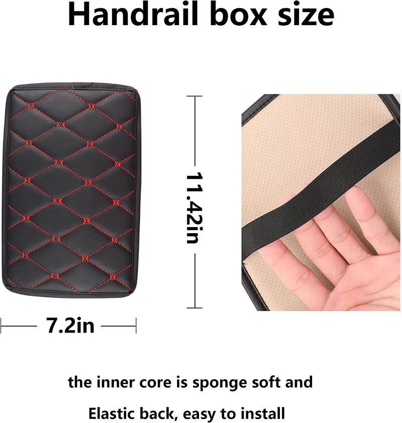 Fluffy's Center Console Cover,Soft Comfortable PU Leather Car Armrest Cushion,Waterproof and Anti-scratch Armrest Seat Box Cover Profector,Car Interior Accessories Universal For SUV/Truck/Vehicle (Red/Black) - Image 2