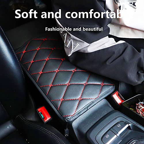Fluffy's Center Console Cover,Soft Comfortable PU Leather Car Armrest Cushion,Waterproof and Anti-scratch Armrest Seat Box Cover Profector,Car Interior Accessories Universal For SUV/Truck/Vehicle (Red/Black) - Image 4