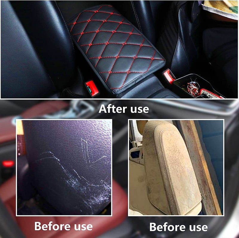 Fluffy's Center Console Cover,Soft Comfortable PU Leather Car Armrest Cushion,Waterproof and Anti-scratch Armrest Seat Box Cover Profector,Car Interior Accessories Universal For SUV/Truck/Vehicle (Red/Black) - Image 3