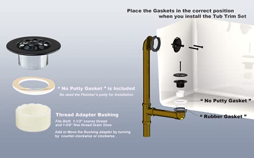 Artiwell Matte Black Trip Lever Tub Trim Kit Set with Trip Lever Overflow Face Plate, No putty Gasket,Trip Lever Bathtub Drain with Strainer, Overflow and Matching Screws, No putty installation By Artiwell - Image 5