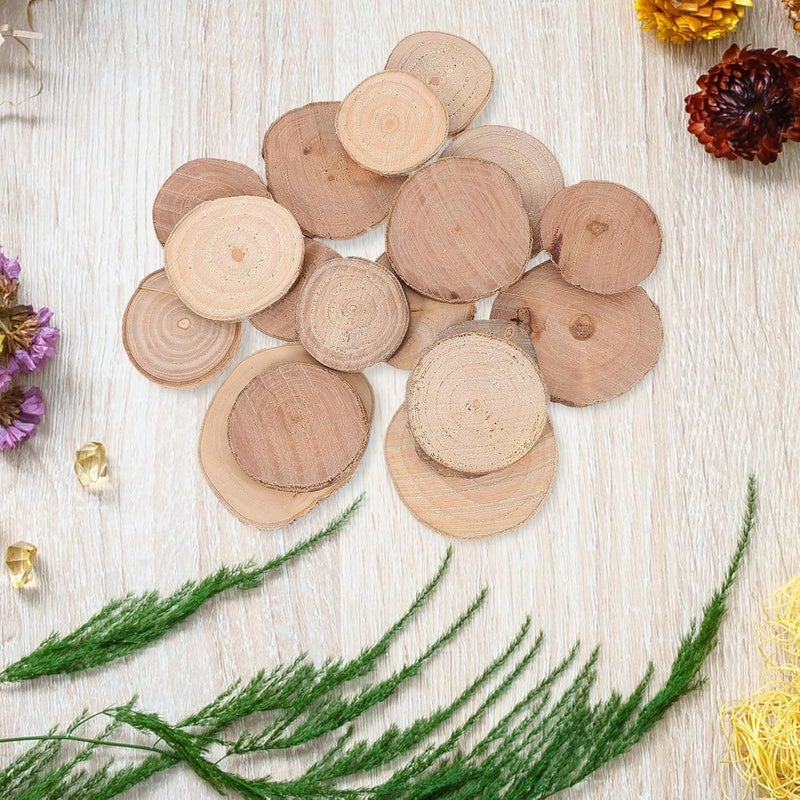 18pcs Natural Wood Slices DIY Craft Wooden Discs 5-8cm Tree Bark Round Cutouts for Miniature Model Making and Wedding Decorations - Image 5