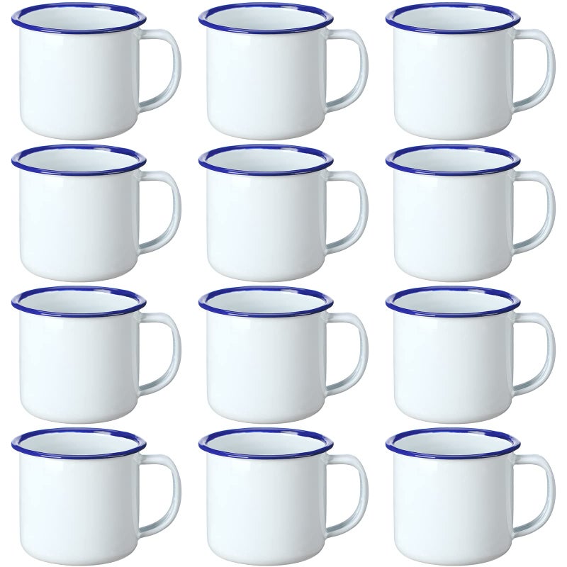 Yinder Mini Enamel Camping Coffee Mugs Metal Small Classic Portable White Campfire Mugs Bulk Vintage Cups with Handle for Coffee Tea Picnic Travel Indoor Outdoor Activities4 oz 12 Pcs