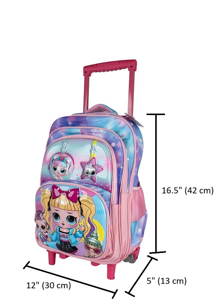 Girl Rolling School Bag 16.5" 3pcs Sets, Lunch Box and pencil case , - Image 3