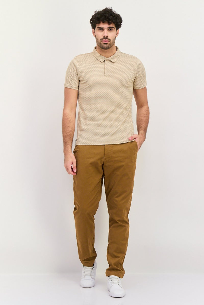 Threadbare Men Regular Fit Allover Printed Short Sleeves Polo, Beige - Image 3