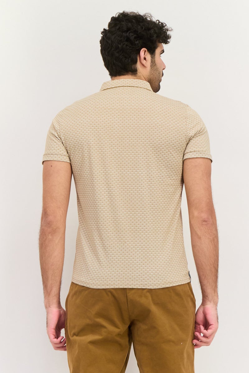 Threadbare Men Regular Fit Allover Printed Short Sleeves Polo, Beige - Image 2