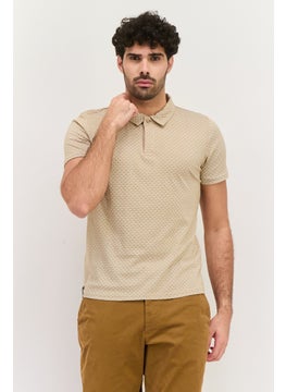Threadbare Men Regular Fit Allover Printed Short Sleeves Polo, Beige  - Image 1