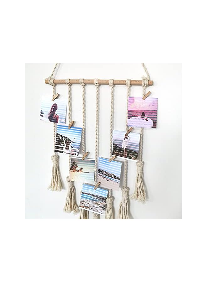 The Bros Wall Hanging Photo Card Display With Wood Clips Hanging Pictures Organizer Bohemian Handmade Woven Tapestry Home Decor, 27"L x 17''W - Image 3