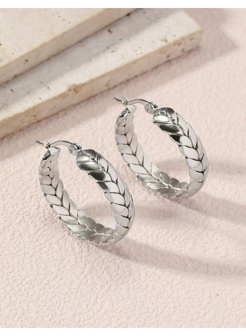 Elegance Trendy & High Quality Stainless Steel Silver Plated Earrings For Women - Image 3