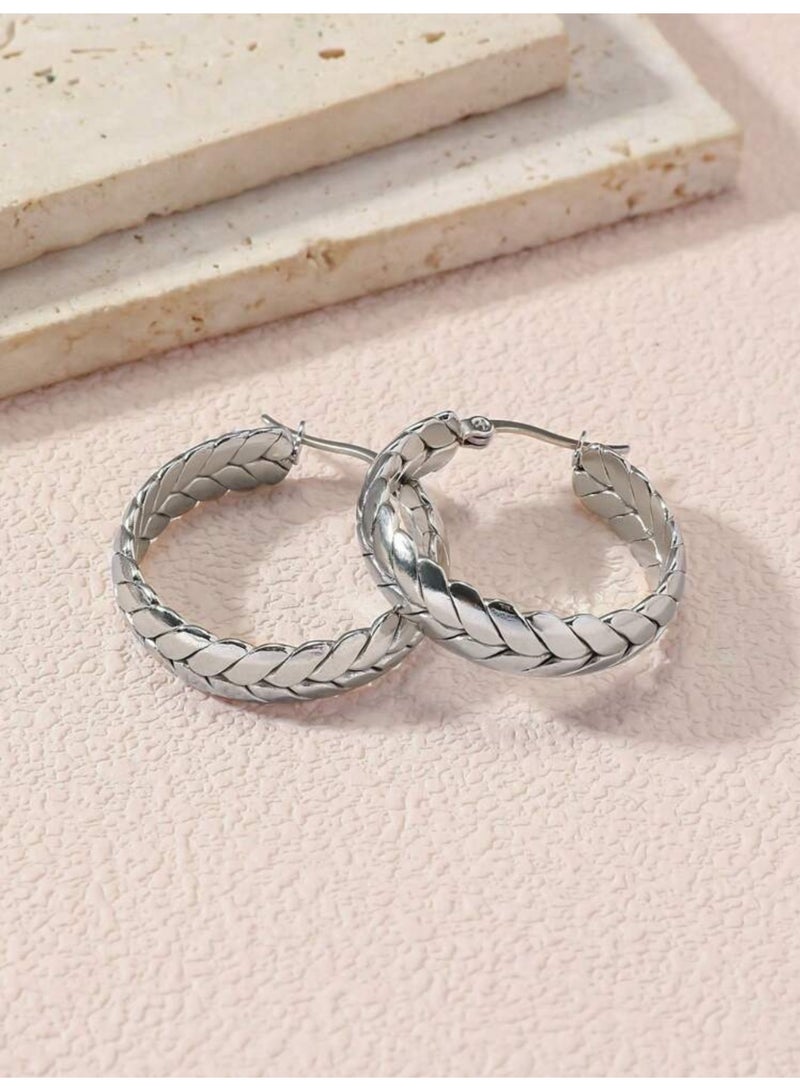 Elegance Trendy & High Quality Stainless Steel Silver Plated Earrings For Women - Image 2