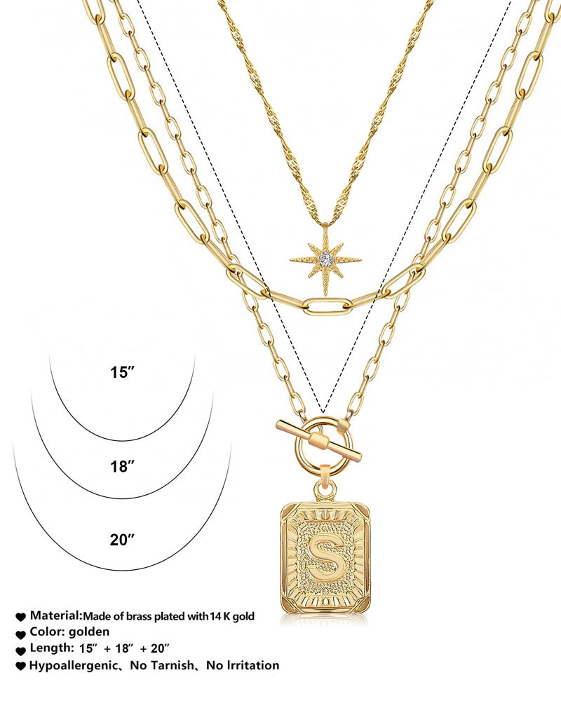 MJartoria Layered Initial Necklaces for Women Trendy, 14K Gold Plated Simple Star Choker Square Letter Pendant Necklace, Paperclip Chain Necklace, Gold Necklaces Jewelry Gifts (Gold, S) - Image 5