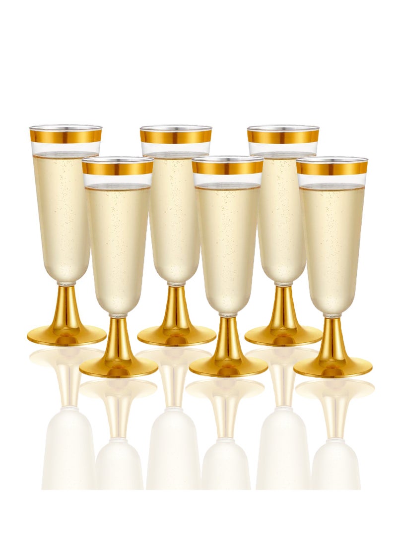 KASTWAVE 6 Pack Plastic Flutes Gold Cups 5OZ Glasses With Rim Elegant Stylish Premium Quality Disposable Wedding Party - Image 1