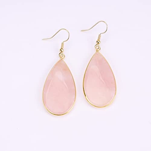 BaubleStar Natural Crystal Healing Birth Stone Statement Drop Earrings for Women Teardrop Rose Quartz Dangle Fashion Jewelry 14K Gold Plated - Image 3