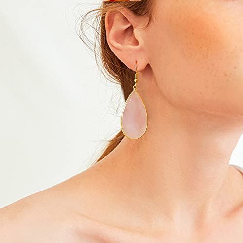 BaubleStar Natural Crystal Healing Birth Stone Statement Drop Earrings for Women Teardrop Rose Quartz Dangle Fashion Jewelry 14K Gold Plated - Image 2