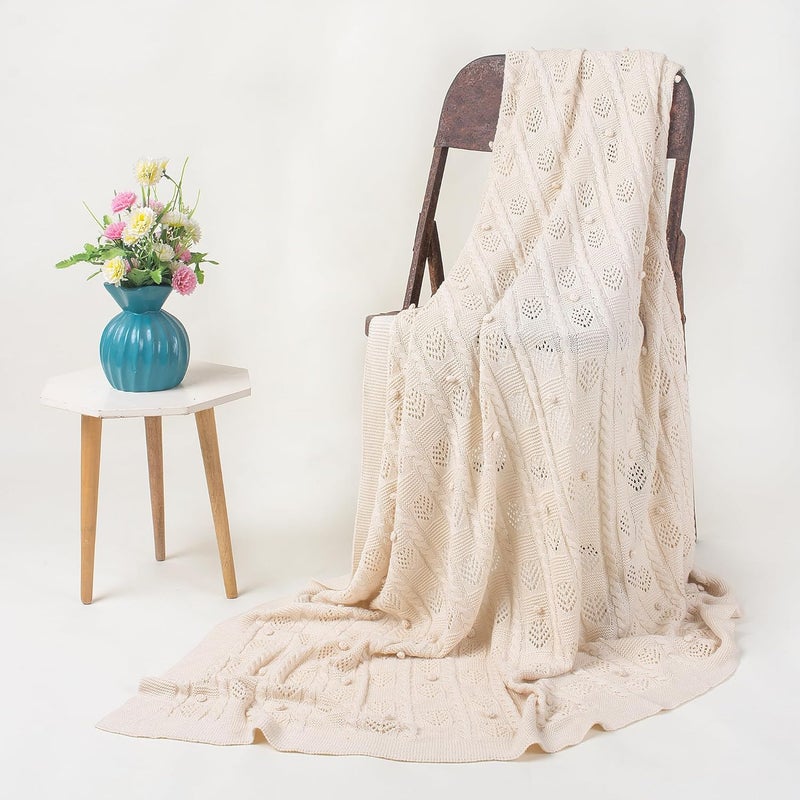 DMAASA HandMade Pure Cotton Knitted Sofa Throw Solid 50x70 Inch Twin Size Warm Tufted Hand Knitted Throw for Chair Bed and Couch Lightweight Breathable Cozy Throw Home and Multi Use - Image 5