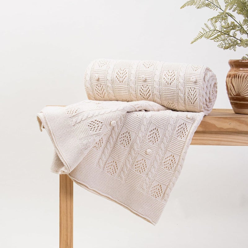 DMAASA HandMade Pure Cotton Knitted Sofa Throw Solid 50x70 Inch Twin Size Warm Tufted Hand Knitted Throw for Chair Bed and Couch Lightweight Breathable Cozy Throw Home and Multi Use - Image 1