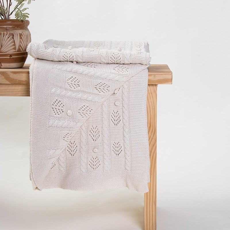 DMAASA HandMade Pure Cotton Knitted Sofa Throw Solid 50x70 Inch Twin Size Warm Tufted Hand Knitted Throw for Chair Bed and Couch Lightweight Breathable Cozy Throw Home and Multi Use - Image 3