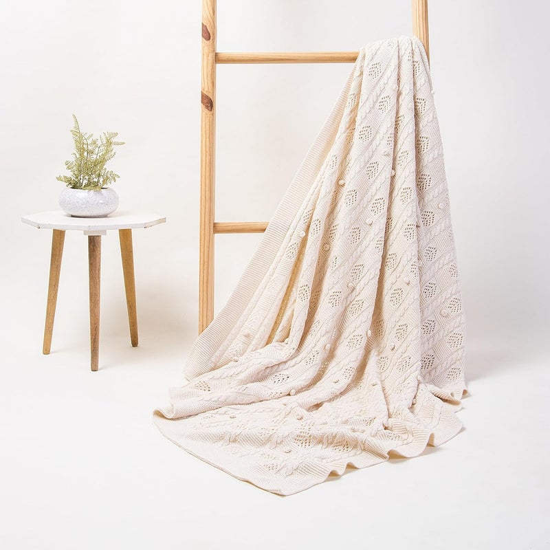 DMAASA HandMade Pure Cotton Knitted Sofa Throw Solid 50x70 Inch Twin Size Warm Tufted Hand Knitted Throw for Chair Bed and Couch Lightweight Breathable Cozy Throw Home and Multi Use - Image 4
