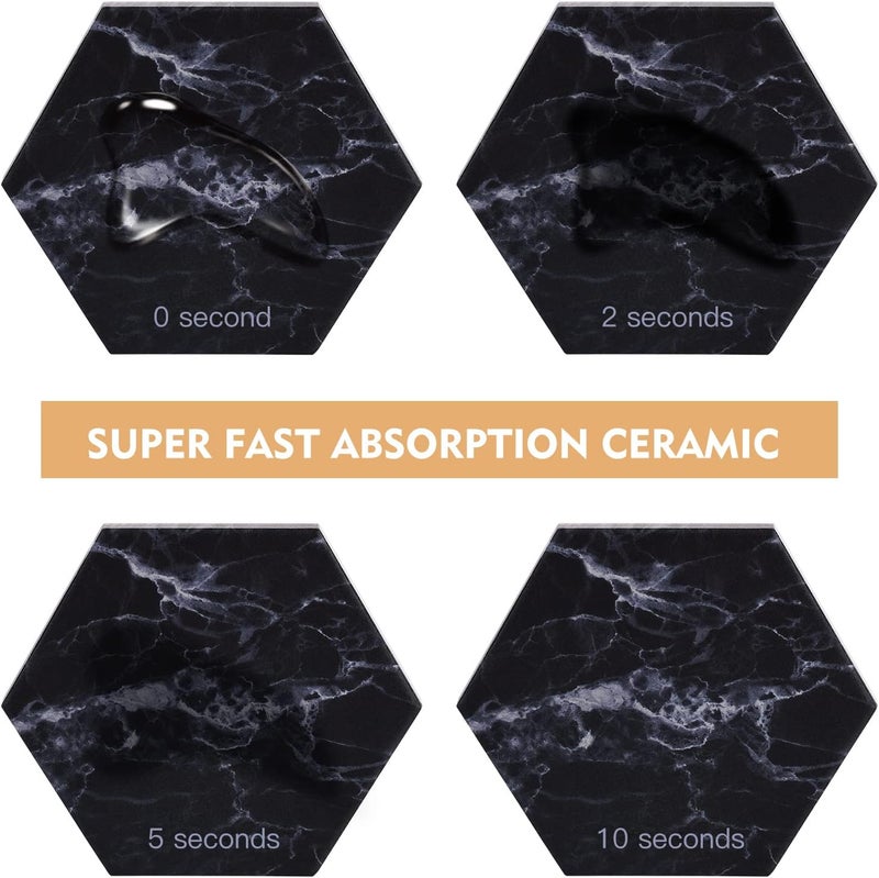 Geichan Black Coasters,Coaster for Drinks, Absorbent Marble Coasters with Metal holder for Various Cups, Tables and Home Decor - Image 4