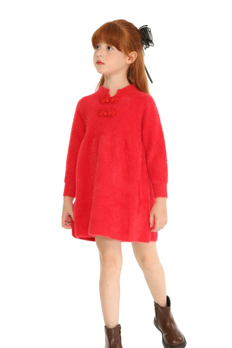 Mud Kingdom Chinese Luner New Year Sweater Dress for Toddler Girls Traditional Fuzzy Red 4T - Image 3
