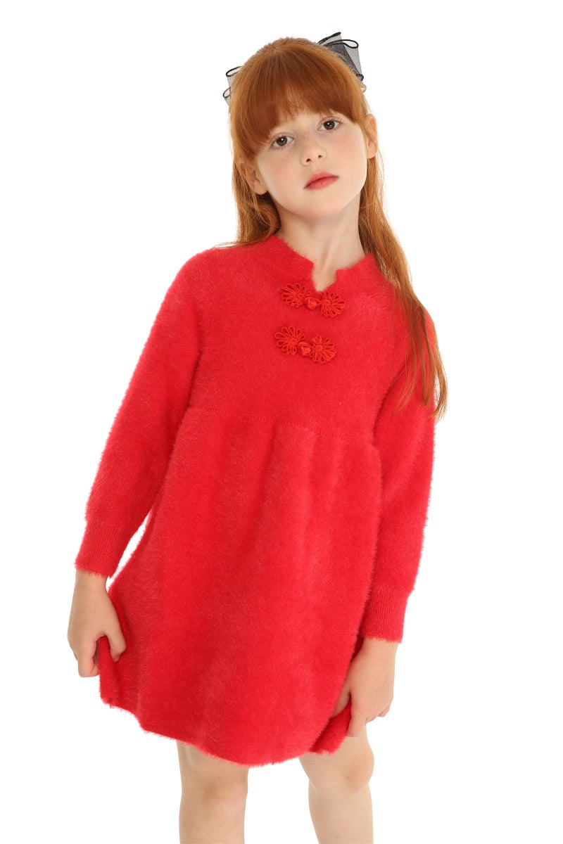 Mud Kingdom Chinese Luner New Year Sweater Dress for Toddler Girls Traditional Fuzzy Red 4T - Image 2