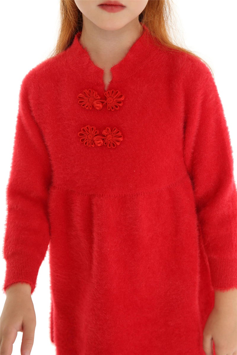 Mud Kingdom Chinese Luner New Year Sweater Dress for Toddler Girls Traditional Fuzzy Red 4T - Image 4