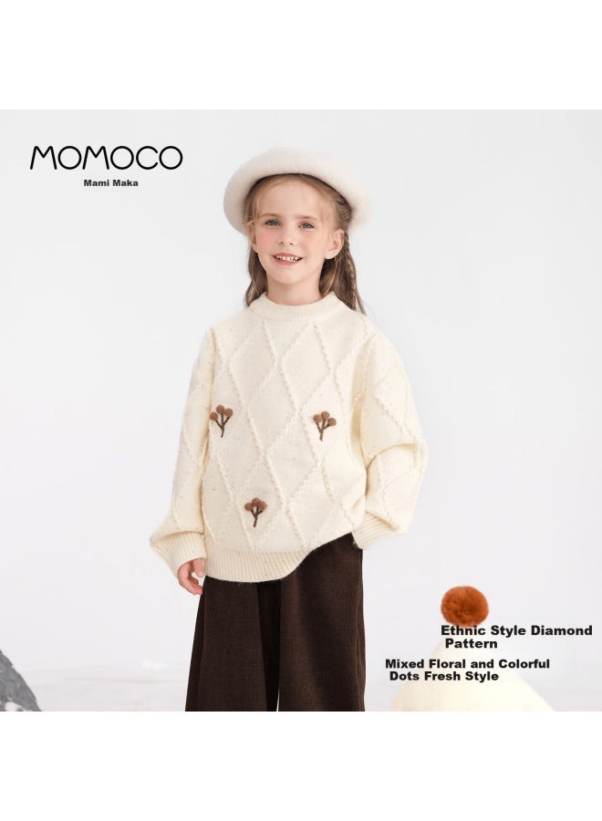 Momoco Girls' Sweater Autumn Winter Pullover Stylish Kids Sweater Apricot 110