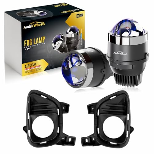 Audio Wheels 3" LED Projector Fog Lamp with Cover - 120W, Tri-Color (White/Warm/Yellow) | Single Beam | with Blue Tint Film | 12V/24V Fog Light for Car & Vehicle Modification | For Kia Sonet - Image 1