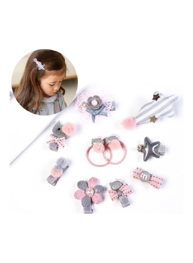 BGM 10-Piece Cartoon Children Bow Hair Rope Rabbit Ears Lace Princess Band Grey - Image 1
