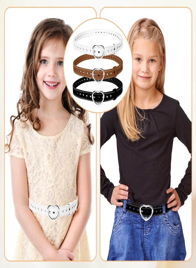 Gallipower 3Pcs Women Girls Belt,Elastic Stretch Adjustable Waist Belt,Cute Heart Shape With Metal Buckle,Leather Waist Belt Hollow Heart Design Metal Buckle for Dress Pants Jeans(White+Brown+Black) - Image 5