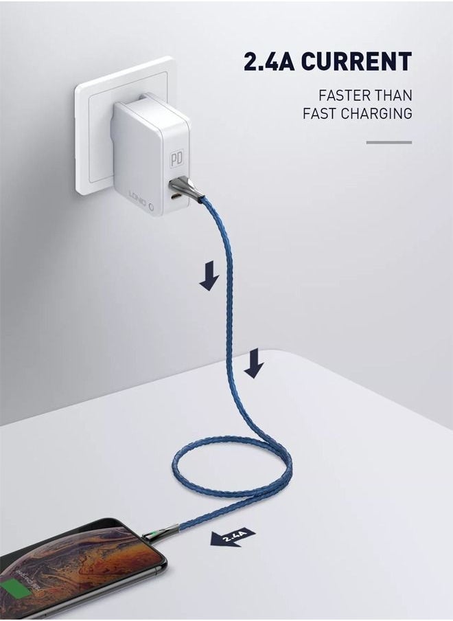 USB C Cable 2.4A Fast Charging 1M Cord Nylon Braided USB Type C Charging Cable With 7 LED Indicator   Compatible for Samsung S21 S20 Note 20 10 9 Huawei P30 P20 Lite