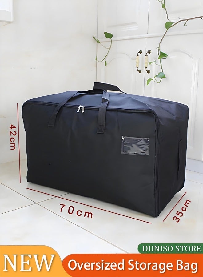 DUNISO 100L 600D Oxford Cloth Oversized Storage Bag with Double Zipper 3 Handle Waterproof Tote Foldable Storage Box Pillow Case Clothing Storage Bag(Black) - Image 1