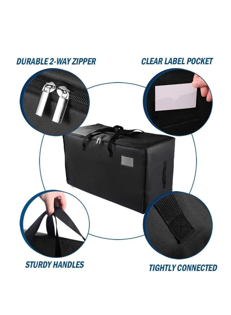 DUNISO 100L 600D Oxford Cloth Oversized Storage Bag with Double Zipper 3 Handle Waterproof Tote Foldable Storage Box Pillow Case Clothing Storage Bag(Black) - Image 5