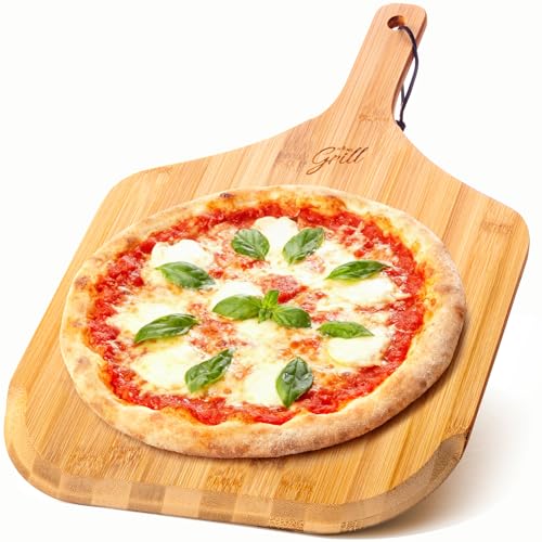 HANS GRILL Wooden Pizza Peel 12 Inch - Bamboo Wood Pizza Peel 12 Inch Paddle For Oven - Restaurant Grade Natural Bamboo Paddle, Multi-use Spatula - Large Wooden Board For Serving and Transferring - Image 1