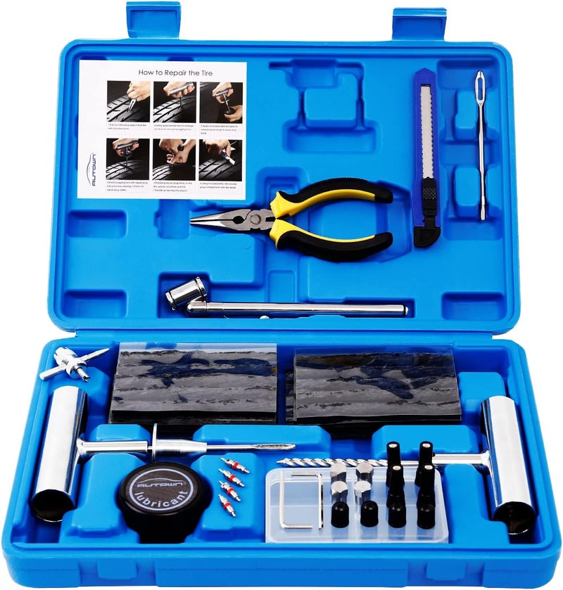 عدة إصلاح الإطارات من AUTOWN - 68 قطعة من أدوات سد الإطارات الثقيلة، أدوات إصلاح إطارات عالمية لإصلاح الثقوب وسد الإطارات ا��مسطحة، مناسبة للسيارات والدراجات النارية والشاحنات ومركبات ARB و ATV والجرارات وعربات التخييم وسيارات الدفع الرباعي والمقطورات. - Image 1