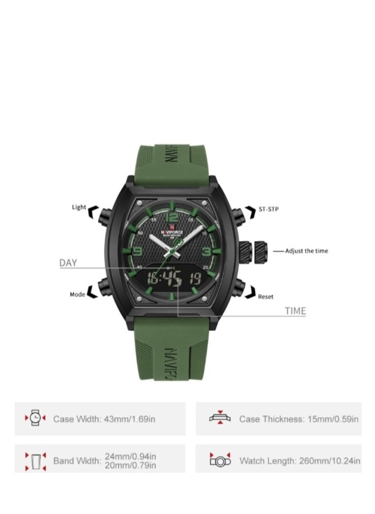 NAVIFORCE - NAVIFORCE NF9242 Men’s Dynamic Racing Style Dual Display Multifunctional Watch, Silicone Strap, Luminous, Waterproof - Image 1