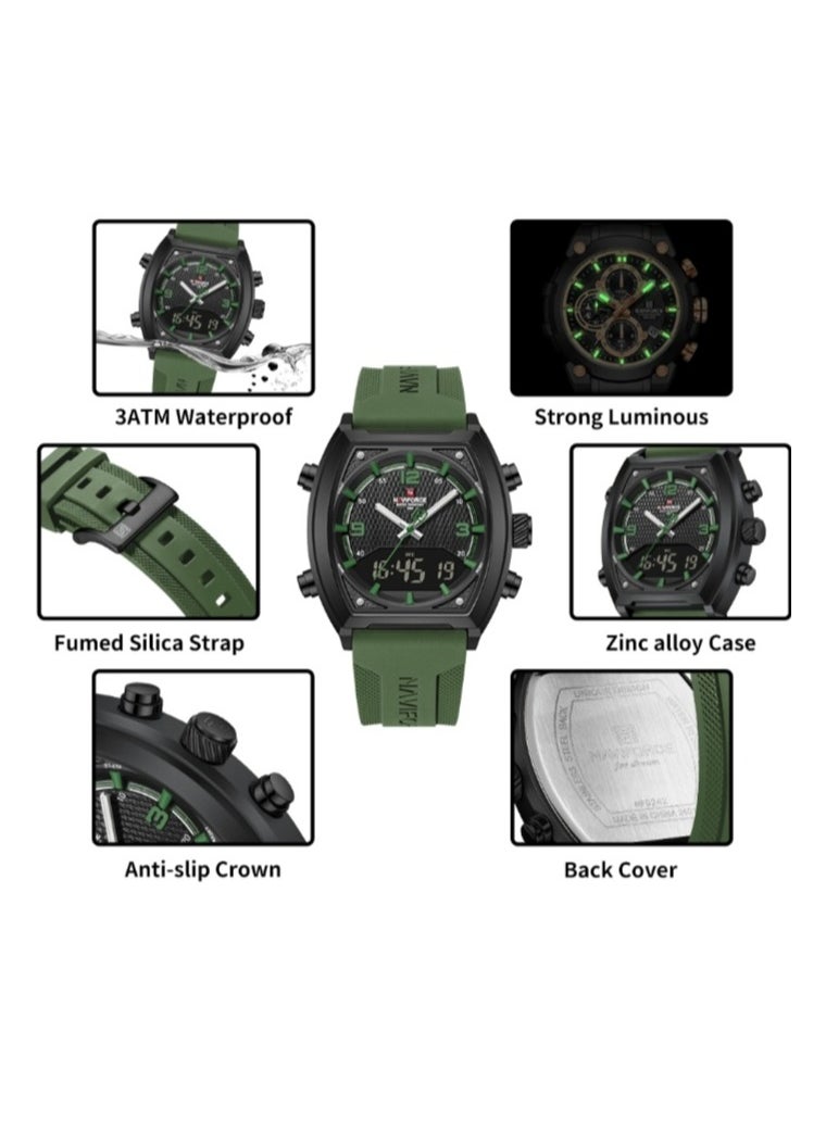 NAVIFORCE - NAVIFORCE NF9242 Men’s Dynamic Racing Style Dual Display Multifunctional Watch, Silicone Strap, Luminous, Waterproof - Image 1