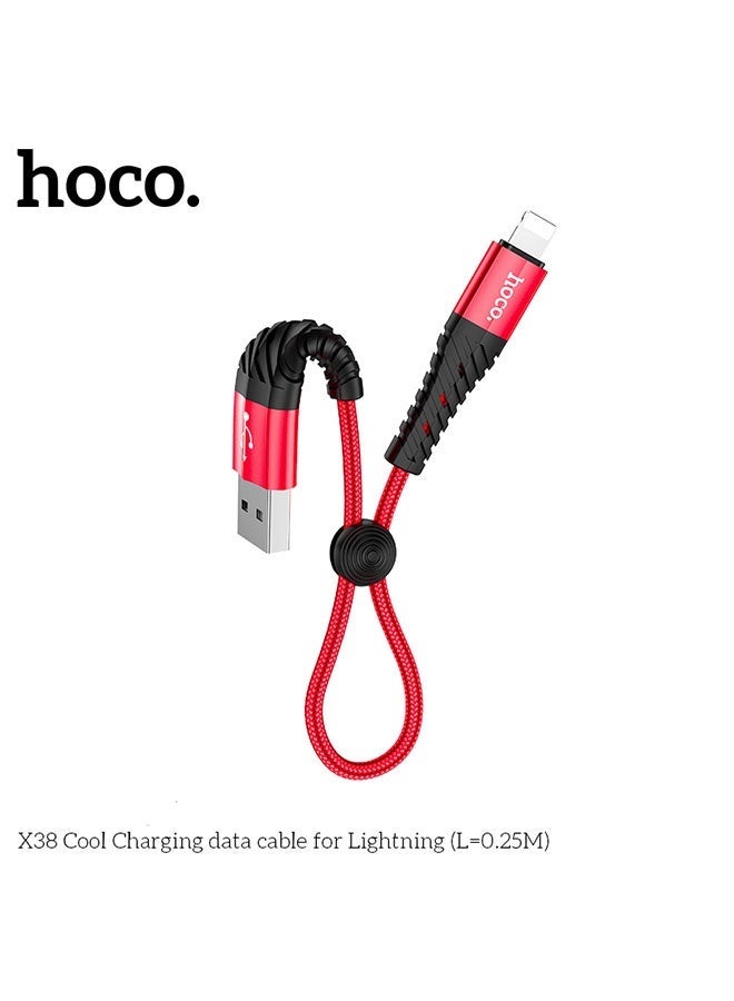 hoco. X38 Cool Charging Data Cable for iPhone – Ultra-Short 0.25 Meter Lightning Cable for Fast, Reliable Charging and Data Transfer, Durable Tangle-Free Design, Compatible with All Lightning iOS Devices, Perfect for Travel and Desk Use  - Image 2