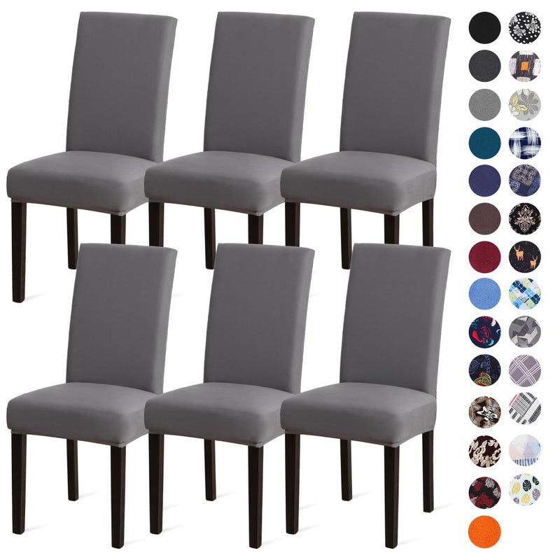 Sufdari Dining Chair CoversKitchen Chair CoverParsons Chair SlipcoverSpandex Chair Protectors for Dining Room Stretch Chairs Cover Set of 6 Gray