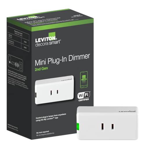 Leviton Decora Smart Dimmer Plug, Wi-Fi 2nd Gen, Works with Matter, My Leviton, Alexa, Google Assistant, Apple Home/Siri & Wire-Free Anywhere Companions for Switched Outlet, D23LP-1RW, White - Image 1