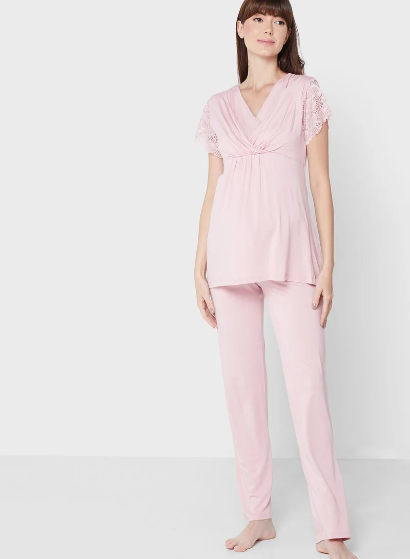 Catherine Lace Detail Top & Pyjama Set