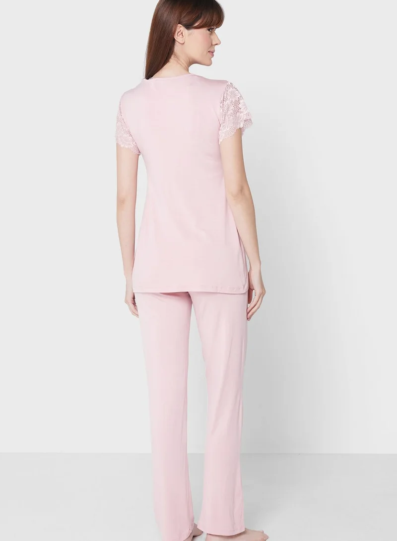 Catherine Lace Detail Top & Pyjama Set