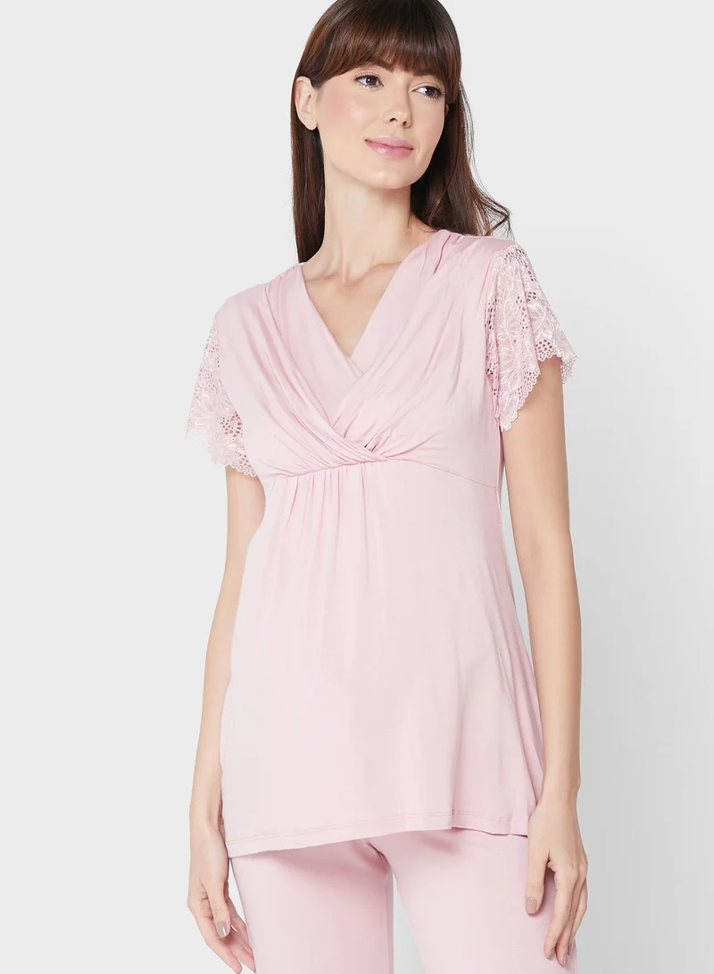 Catherine Lace Detail Top & Pyjama Set